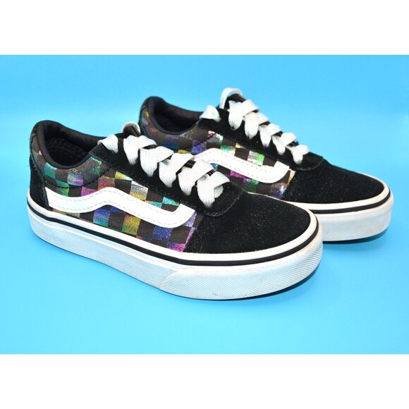 Vans Kids Metallic Rainbow Checkerboard Old Skool Shoes Suede Sz 11 - Picture 1 of 6